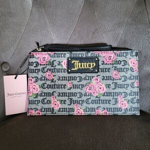 ✨️HP✨️ Juicy🍊 Couture Pink Bloom🌸/Black🖤 "Furget Me Not" Wristlet - NWT